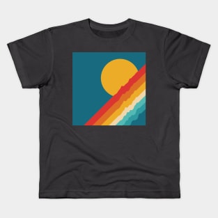 Retro Rainbow Sunset on Dark Blue Background Kids T-Shirt